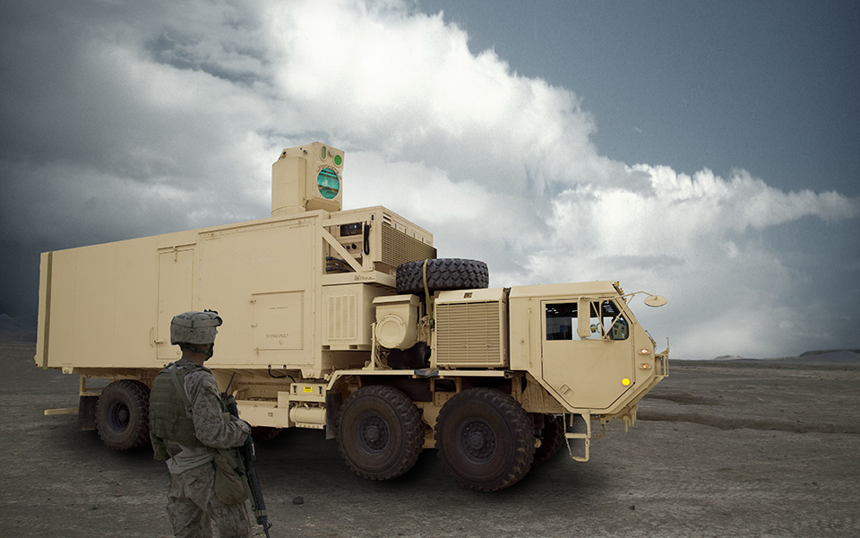 High Energy Laser mounted on a Family of Medium Tactical Vehicles truck