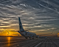Test airplane 1A003 at sunrise getting ready for a day of flight testing at Moses Lake, Wash.