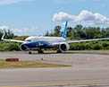 Diagonal view of the 777X-9 on the tarmac