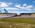 Starboard side view of the 777X-9 on the tarmac