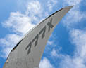 Folded wing of the 777X when on the ground