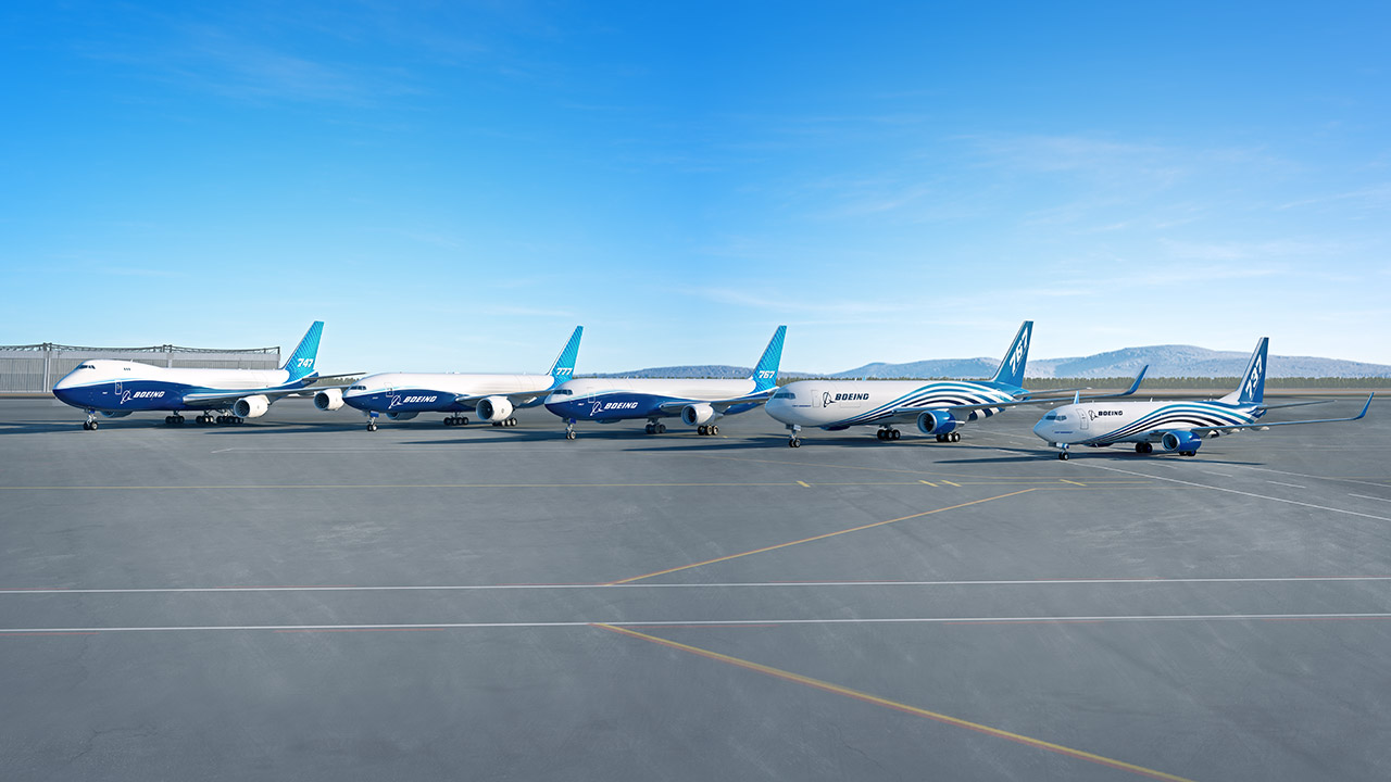 Boeing freighter family lined beside each other