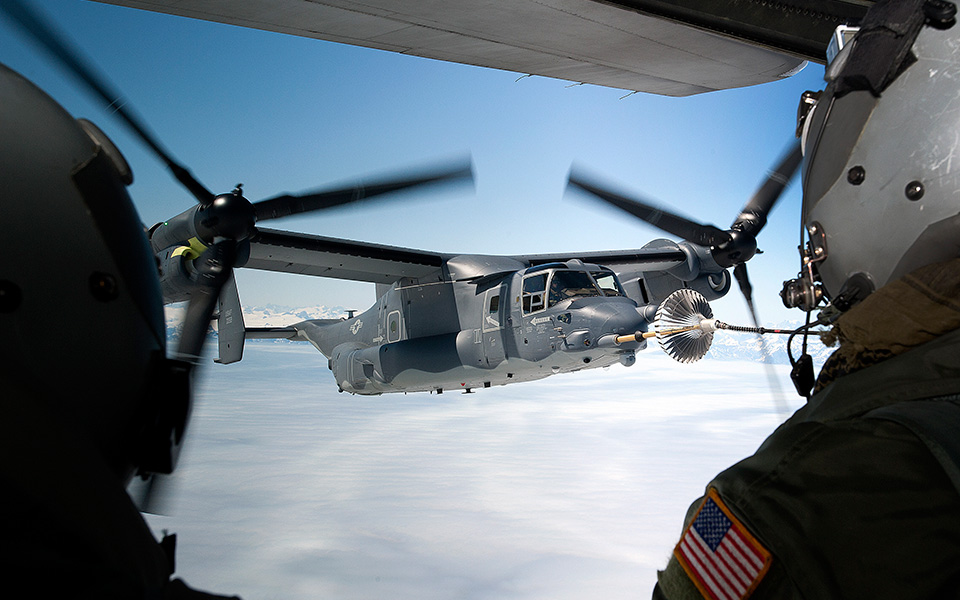 V-22 aircraft refueling in air