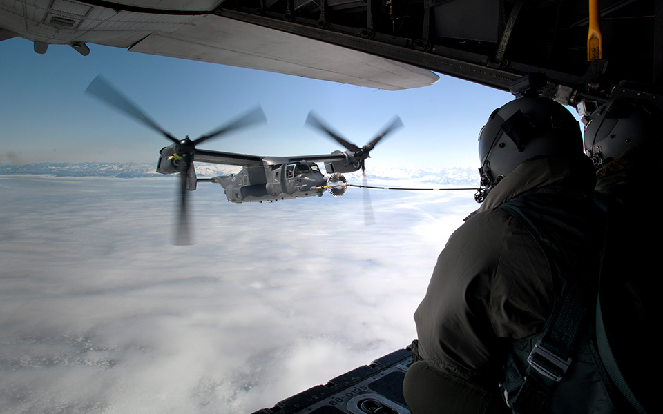 V-22 aircraft refueling in air