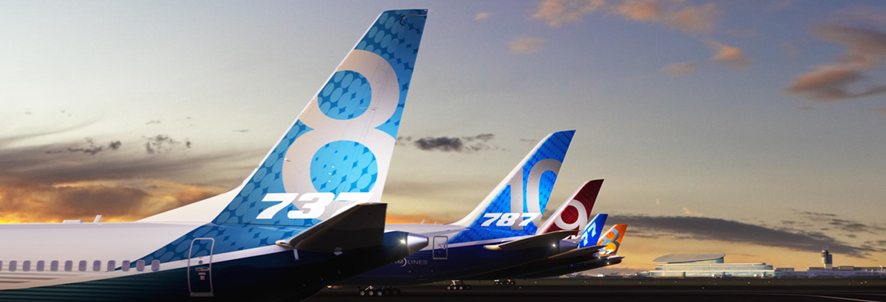 Row of Boeing aircraft.