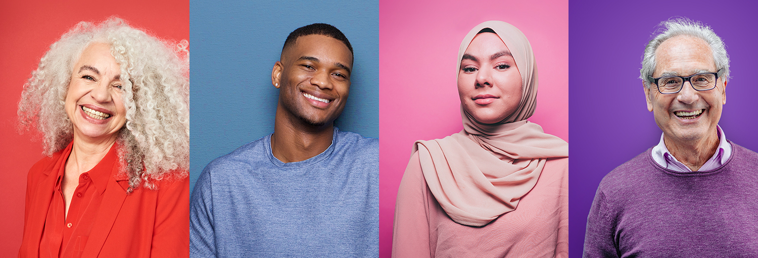 Image of four different people with different colored backgrounds.