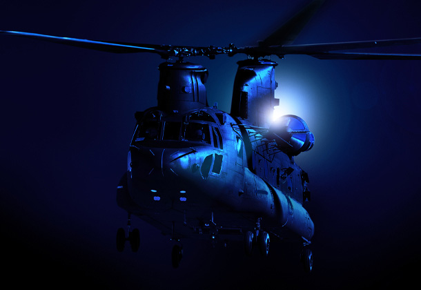 Picture of a Chinook Helicopter in flight.