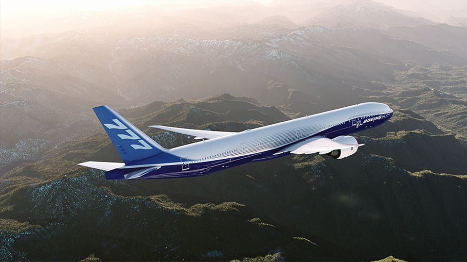 Picture of Boeing 7 7 7 in flight.