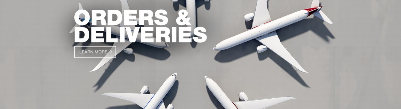 Top view of aircraft on a tarmac with a title that says Orders and Deliveries.