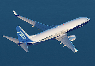   A Boeing 737 Next Generation aircraft flying above the ocean.