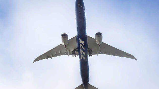 Boeing 777X WH001 during its first flight at Paine Field in Everett, Washington on January 25, 2020.