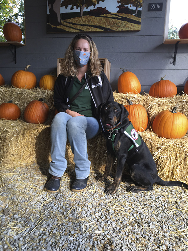 LIndy and her dog Leroy at pumpkin farm.