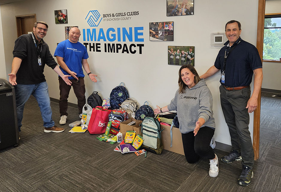 In Snohomish County, Boeing employee volunteers dropped off backpacks full of school supplies in support of the Boys and Girls Clubs of Snohomish County.