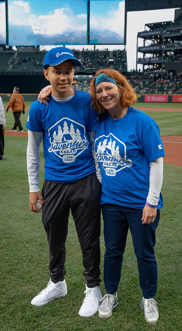 Tavery and Amy Viklund following the first pitch at Mariners Salute to Armed Forces Night presented by Boeing