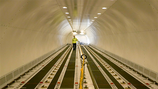 Pilot inside UPS freighter.