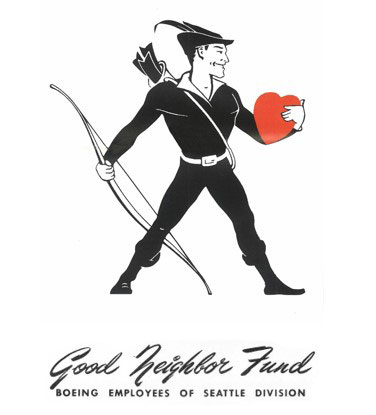 The Boeing fund was originally known as the Boeing Employees Good Neighbor Fund. The logo featured a Robin Hood-like figure named Dumore Goode.