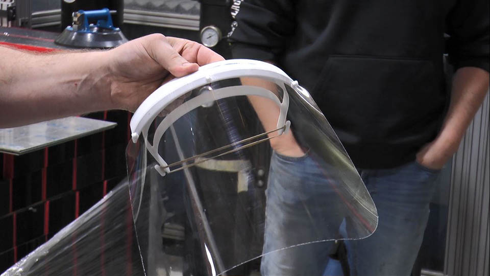 A face shield manufactured at Boeing.