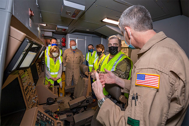 Tour group in front of the Aerial Refueling Operator Station