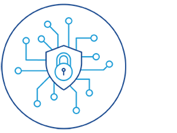 Icon of a shield with a lock inside and data nodes