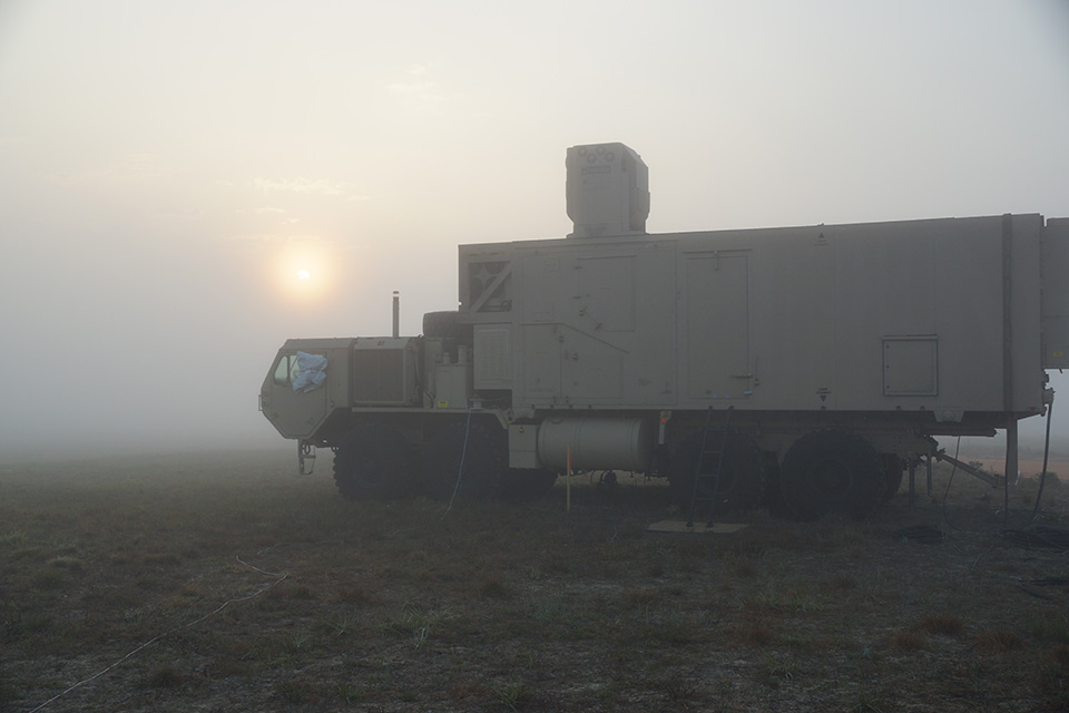 High Energy Laser mounted on a Family of Medium Tactical Vehicles truck