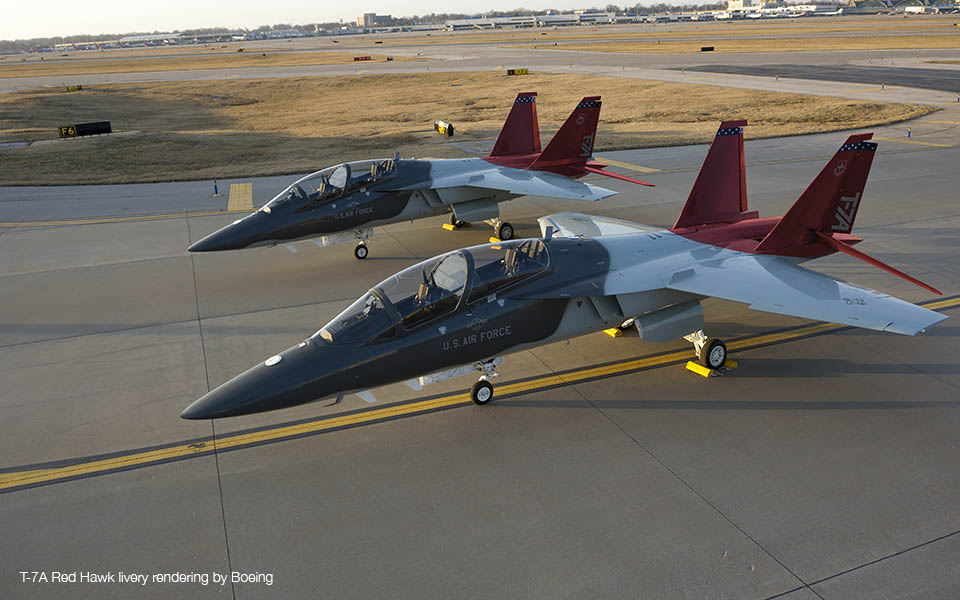 Boeing T-X Marketing Shots with 2 planes and 2 pilots at Sunrise Lambert Airport Ramp_MSF17-0004 Series_2/5/2017_RMS#306154