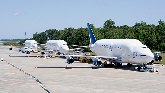 Three Dreamlifters on ground