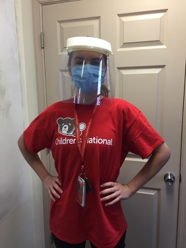 Health care professional in 3D-printed face shield