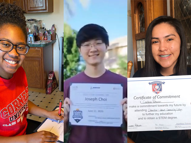 STEM Signing Day students with their certificates of commitment