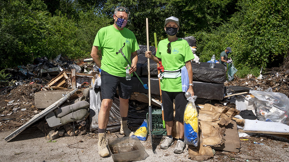 Boeing employees at a community cleanup event