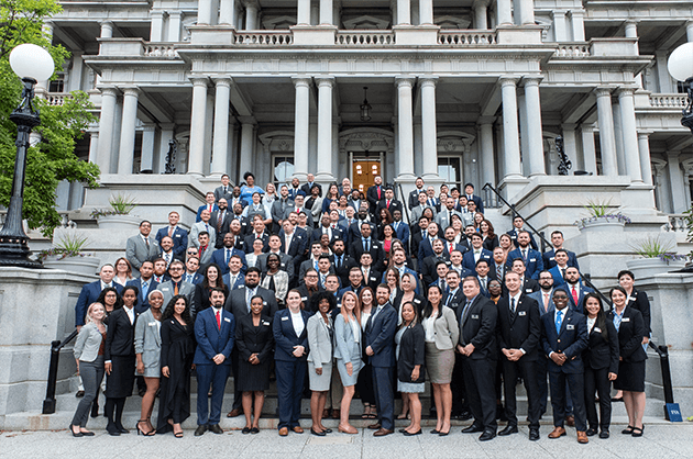 Student Veterans of America members on steps