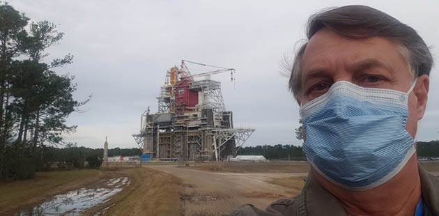 John Cipolletti, SLS Operations chief engineer for Boeing, in front of B-2 test stand 