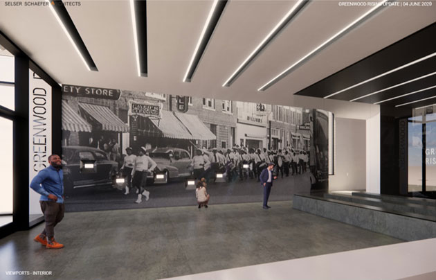 A rendering of the entry of Greenwood Rising