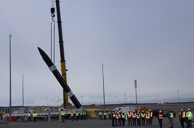   A Boeing and MDA team emplace a ground-based interceptor at Fort Greely, Alaska.