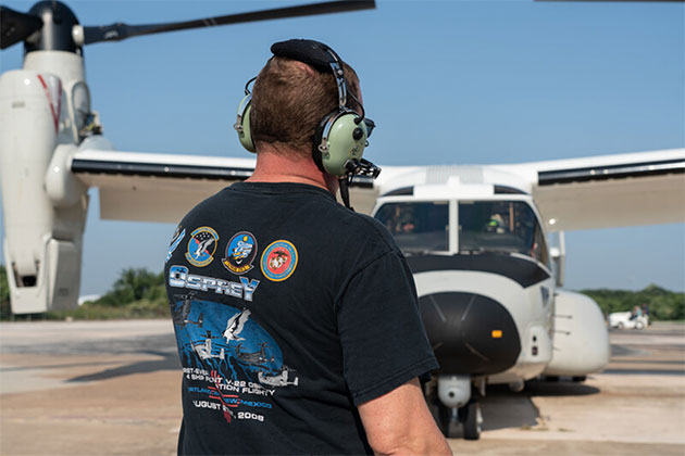 United States Navy CMV-22 aircraft stopping by the Bell Plant 1 facility