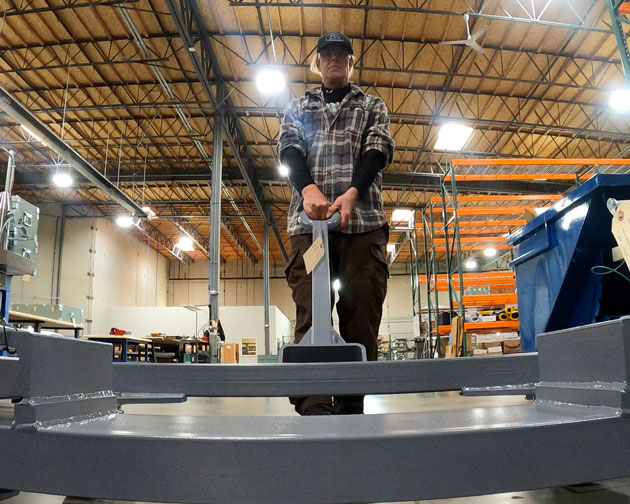 Mechanical assembler Erin Anderson, who assembles ground support equipment and tooling for the KC-46A Pegasus, has worked for Farwest Aircraft for 35 years.