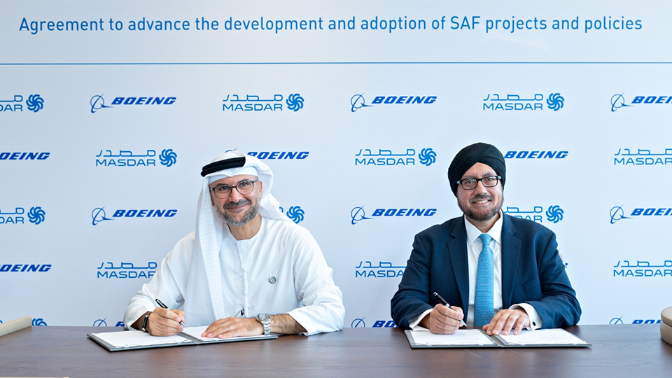 Boeing signed an agreement with Masdar, the Abu Dhabi-based renewable energy company