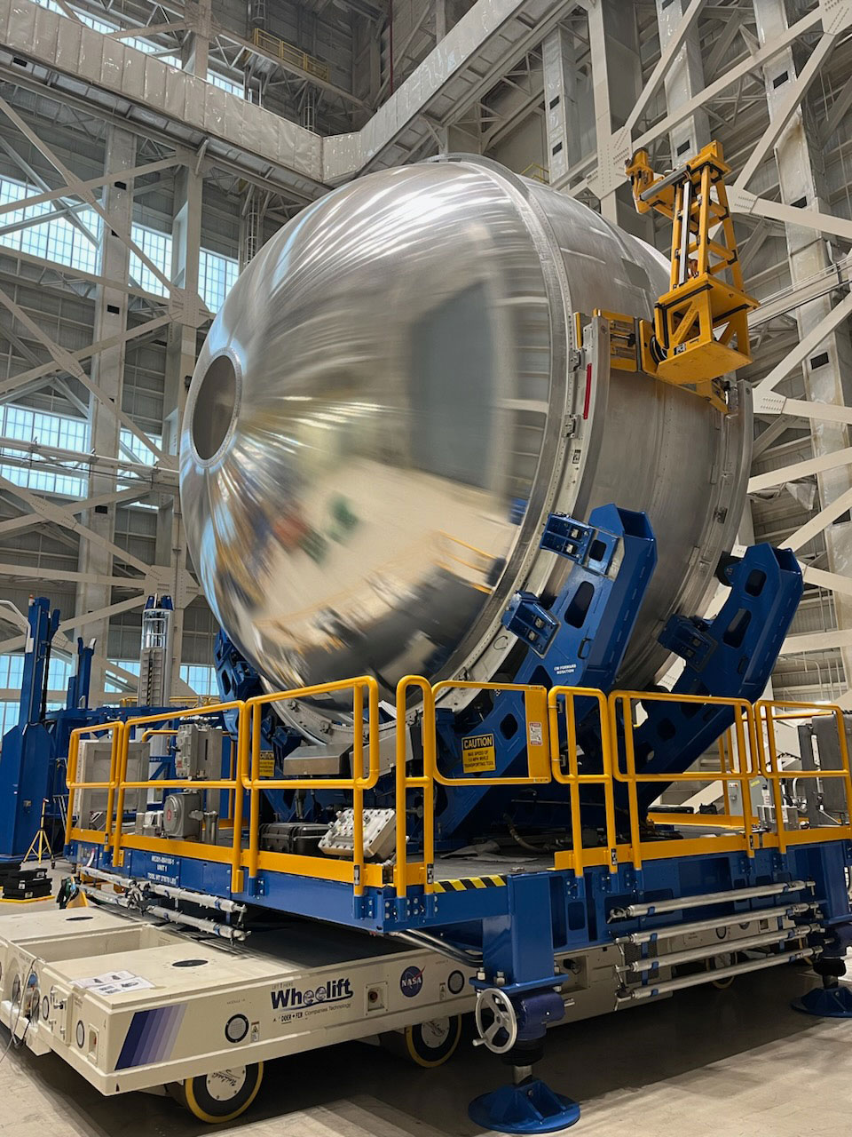 The LOX tank for the EUS WCA stands completed in Building 115 of NASA’s Michoud Assembly Facility