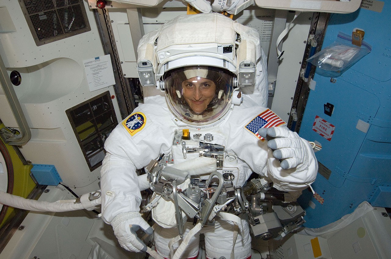 NASA astronaut Suni Williams, Expedition 33 commander, is pictured in the Quest airlock of the International Space Station as she prepares for the start of a session of extravehicular activity outside the space station on Nov. 1, 2012.
