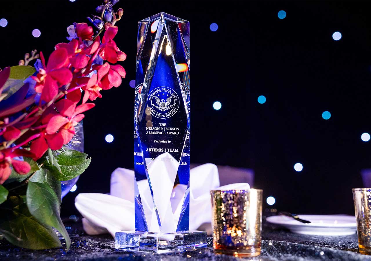 Image of Nelson P. Jackson Award NASA and the Artemis I team received for their contributions to aerospace through the historic Artemis I launch on November 16, 2022. 