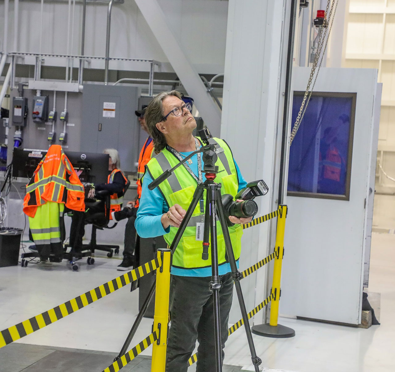 John Proferes in the factory at the Commercial Crew and Cargo Processing Facility during recent weighing of the vehicle prior to rollout for the Crew Flight Test.