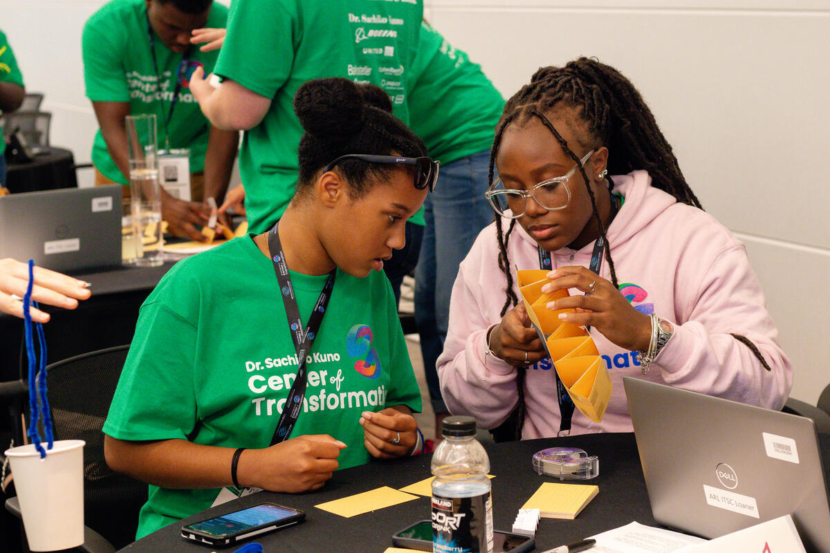 Club members and Boeing volunteers design, build and test a truss wing as part of a STEM activity at Boeing headquarters in Arlington, Virginia. (Boeing photo)