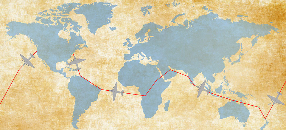 The crew charted a westward course from Auckland to New York using a paper atlas and celestial navigation.