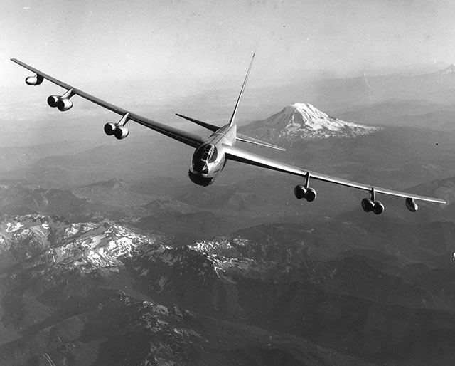 1953: The Boeing B-52 was the country’s first long-range, swept-wing bomber. Boeing built two prototypes, the YB-52 (pictured) and the XB-52. By the 21st century, it was in its fifth decade of operational service. Boeing built a total of 744 B-52s in all versions between 1952 and 1962.