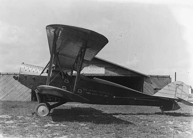 1920: This is where the tradition began. While this photo doesn’t show Mount Rainier, the first Boeing airplane to fly over Mount Rainier was the BB-L6 (Model 8). It was a special touring plane built for Boeing’s first test pilot, Herb Munter, who had a sightseeing business from 1920 to 1923 and flew people over Mount Rainier. He flew from Munter Field in Kent, one of the first airfields in Washington state. Only one BB-L6 was built, and it was destroyed when Munter’s hangar burned down in 1923.