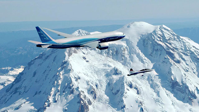 Mount Rainier makes a cameo appearance during the first flight of the 777-200LR on March 8, 2005.