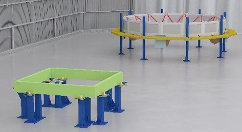 This is a CAD image of the EUS thrust structure and the equipment shelf. (Boeing image)