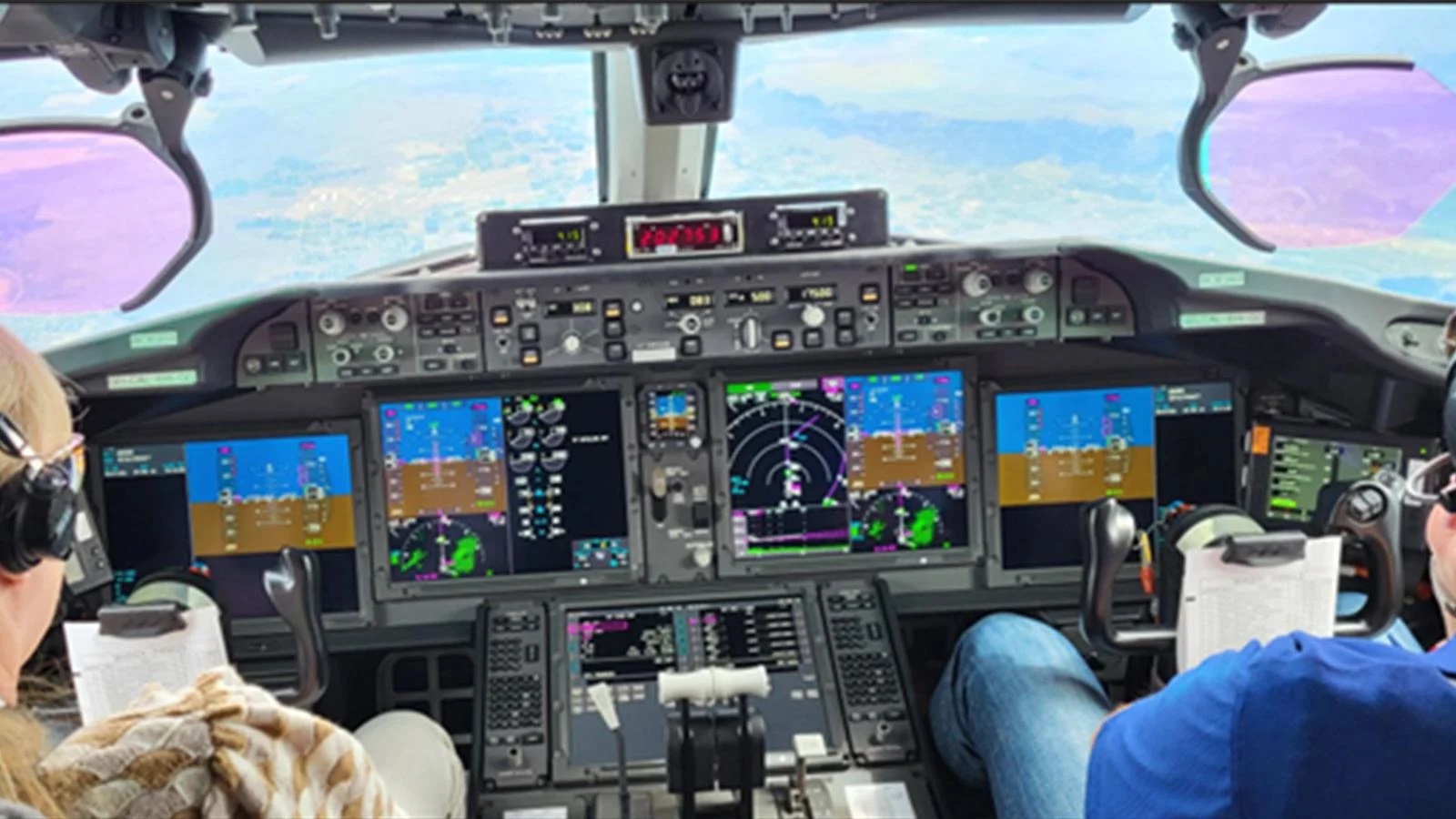 VERA in action with Capt. Jennifer Henderson (left) and Capt. Christopher Caps on board the 777-9.