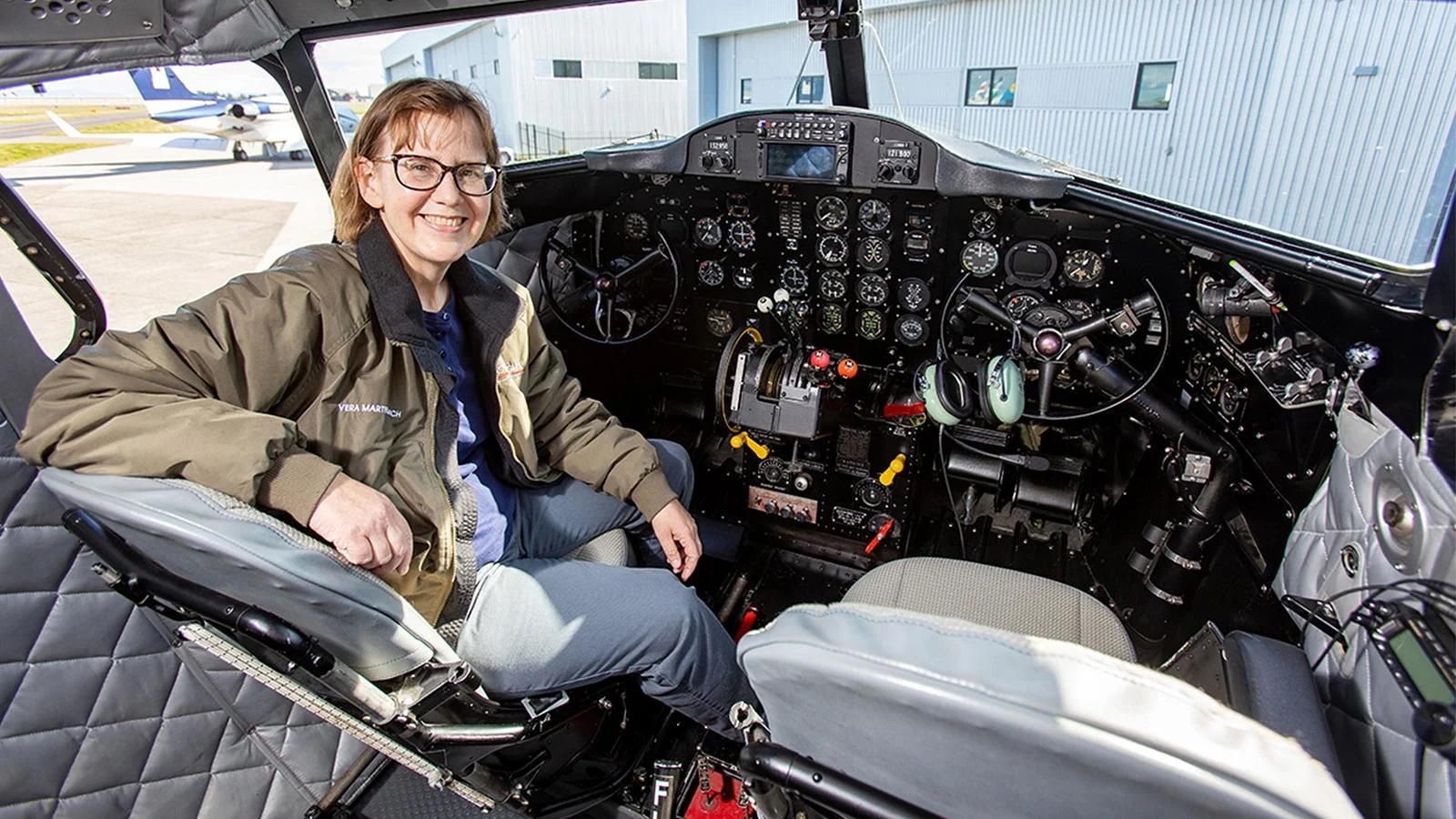 Above: Manager Vera Martinovich, shown at the controls of a DC-3, is remembered as an engineer, a pilot and a tireless champion for the people of Boeing.