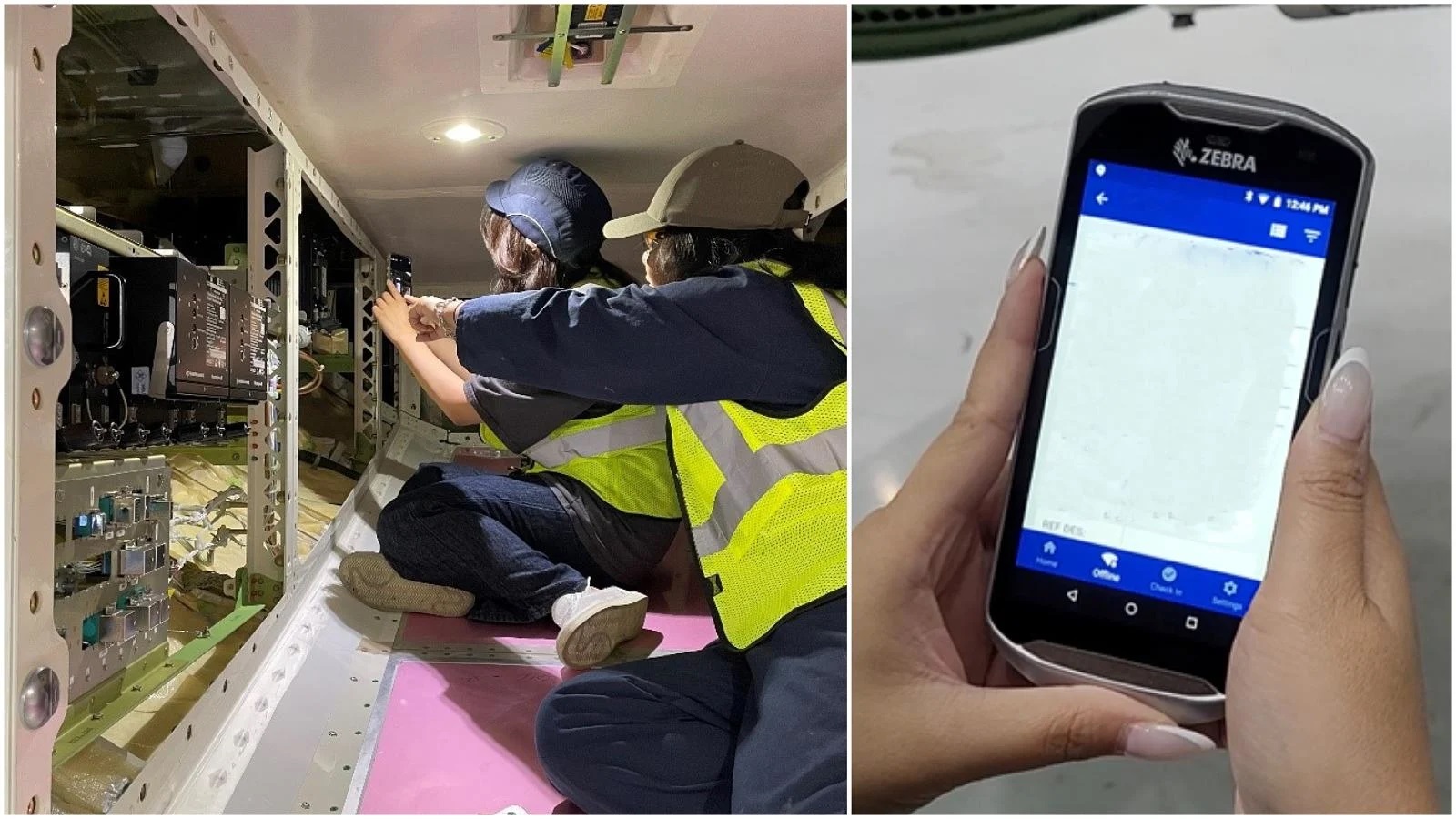 Boeing Korea teammates test the new OCR tool on the factory floor