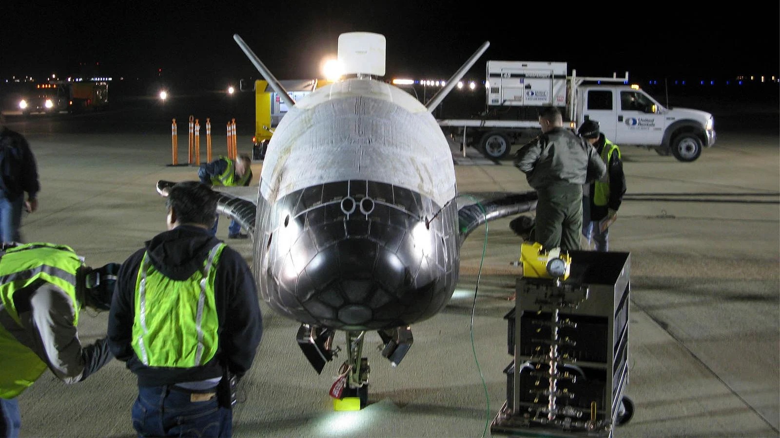 X-37B vehicle after landing at then-Vandenberg Air Force Base, California, on Dec. 3, 2010, concluding its first mission